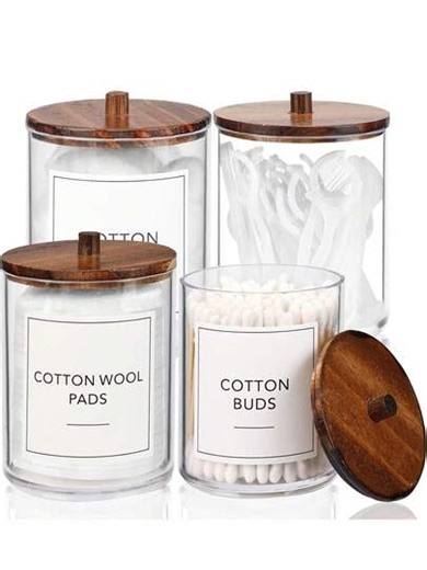 1/4/6-Pack Cotton Swab Storage Boxes - Plastic Medicine Containers With Lids, Round Cotton Ball And Swab Storage Boxes, Bamboo Bathroom Accessories, Bathroom Storage Containers With Lids. | SHEIN