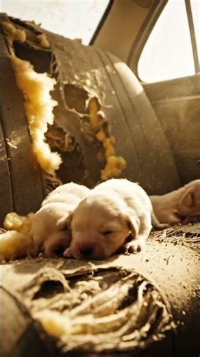 Newborn Puppies Crying for Milk Inside an Old Car