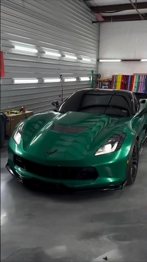 Blue to Glossy Metallic Green! 💥 Corvette C7 Full Wrap Transformation ...#wrap #pov #shorts #viral