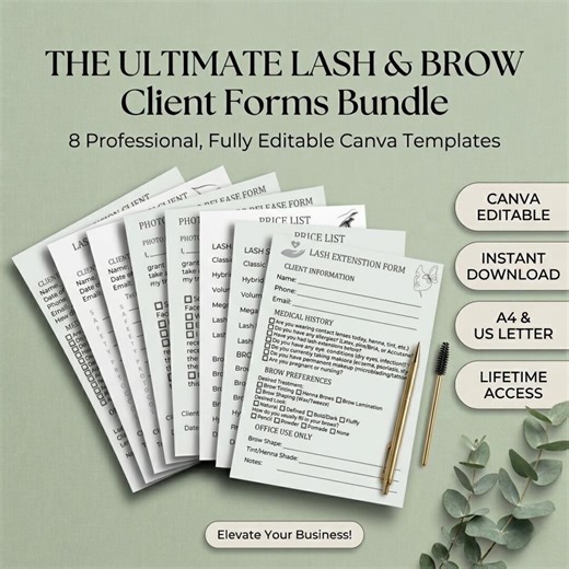 8 Lash and Brow Forms Set | Eyelash Extension Consent & Aftercare | Canva Editable Templates - Etsy
