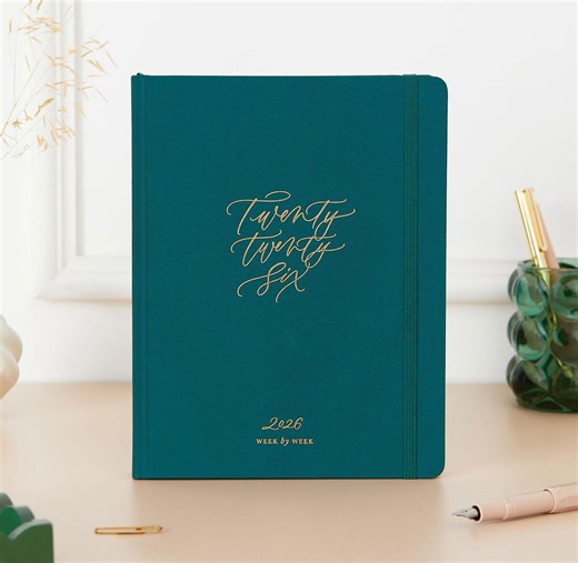 2026 Weekly Planner – Juniper Green Cloth Cover With Gold Foil Accents - Etsy
