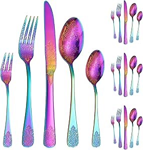 Vilihkc Colorful Flatware Set 20 Piece, Stainless Steel Rainbow Silverware Cutlery Set for 4, Utensils Set Include Knives Forks Spoons, Mirror Finish and Dishwasher Safe