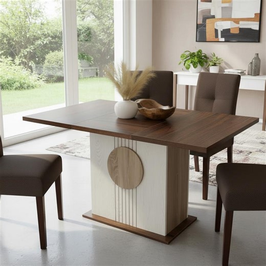 Farmhouse Dining Table: Oak Brown Wood, White Base, Modern Rustic Furniture - Etsy