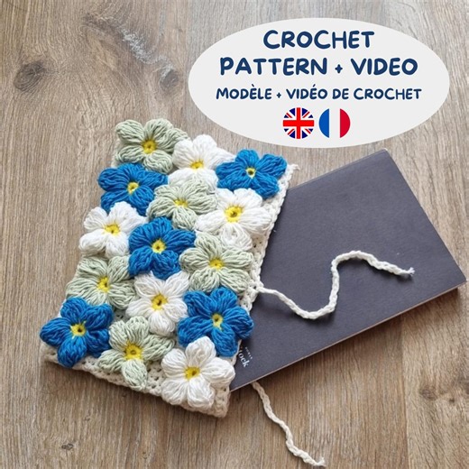 Flower Book Sleeve Crochet PATTERN   VIDEO / Adjustable Crochet Book Cover or Kindle Cover / Digital Download / PDF - Etsy