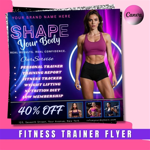 Editable Fitness Trainer Flyer Canva Template, Personal Trainer & Gym Promotion Flyer for Fitness Coach Marketing - Etsy