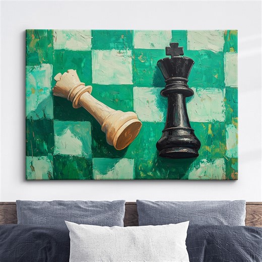 Chess Canvas Wall Art · Abstract Chess King Painting · Green & Black White Artwork Print for Office Study Game Room Man Cave Decor - Etsy