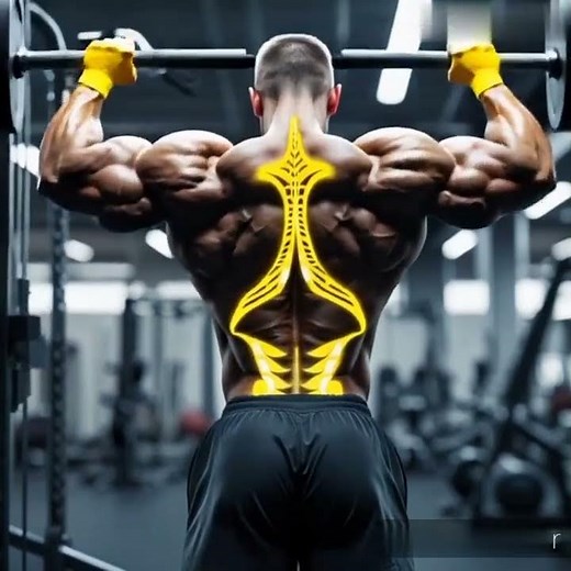 "Full Back Workout Animation | Complete Back Muscles Highlighted in Yellow"