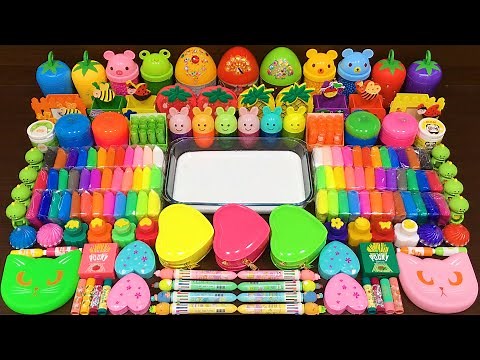 NEON Slime! Mixing Random into GLOSSY Slime ! Satisfying Slime Video #369