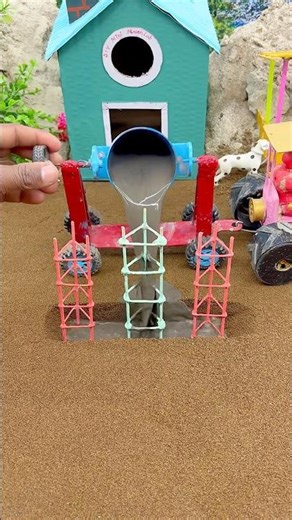 🚜 Triple Pillar Casting Power 💥 DIY Mini Tractor Cement Action | Real Construction Model #shorts