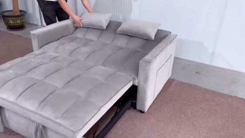 3 in 1 Convertible Sleeper Sofa Bed, Futon Couches for Living Room with Side Pocket | Adjustable Backrest | Velvet Fabric | Pull Out Couch | Small Loveseat | Sectional Sofa Bed, Grey