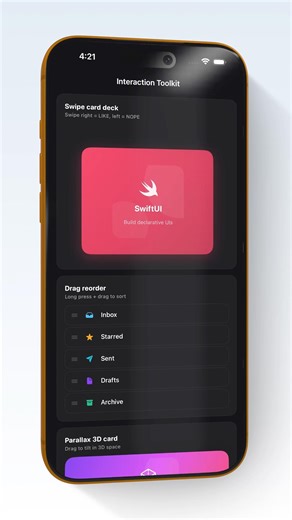 SwiftUI 9 Interactive SwiftUI Components 🎯 | Parallax 3D, Magnetic Snap, Flip Card 🔥