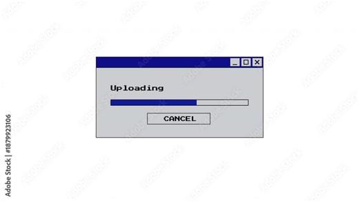 4K Retro Computer Interface Progress Bar and Uploading Data Animation Old OS Computer with UI Elements