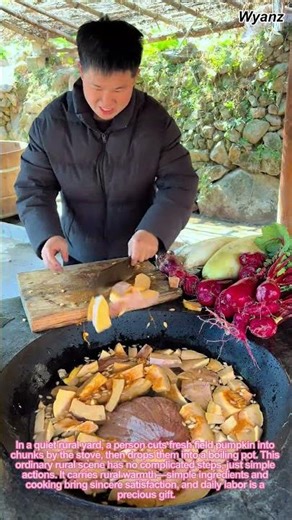 Cutting Fresh Pumpkin and Putting It into the Pot | Rural Daily Cooking