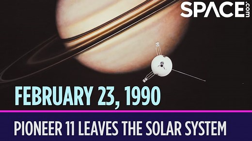 On February 23, 1990, NASA's Pioneer 11 spacecraft left the solar system! More Space History 👉https://trib.al/MJ2CYIO This was the second spacecraft to travel beyond the planetary part of our solar system, which ends at Neptune's orbit. An almost identical spacecraft named Pioneer 10 made it past Neptune's orbit about seven years earlier. Both Pioneer spacecraft carried gold plaques with information about Earth just in case they encountered any aliens out there in space. On its way out to inter