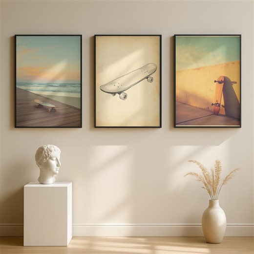 Vintage Skateboard Wall Art Set of 3, Retro Skateboard Prints, Skateboard Decor for Teen Room, Skate Art Trio, Skateboard Poster Set - Etsy
