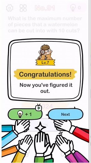 Brain Out Level 91 What is the maximum number of pieces that a watermelon can be cut into 10 cuts