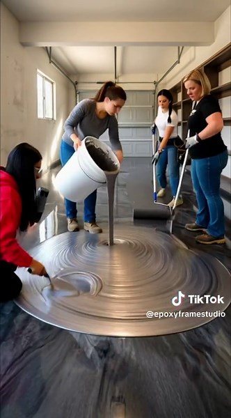 Garage renovations adding epoxy to the floor #epoxy #viral #fyp #floor