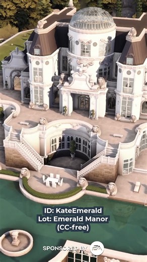 This Sims 4 mansion is a luxurious castle with everything your Sims need: six bedrooms, seven bathrooms, a home gym, movie theatre, party area, indoor and outdoor pools, and more! 😍 ID: KateEmerald Lot: Emerald Manor. CC-free as always! #EAPartner #sims4 #thesims | Kate Emerald