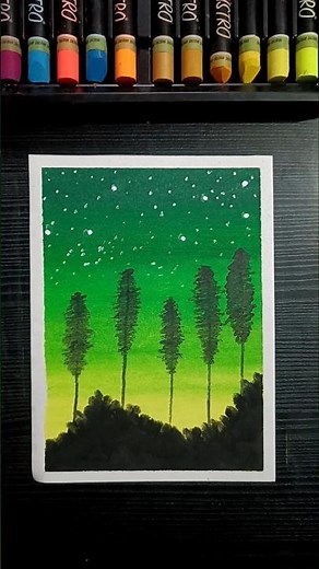 🌲Mesmerizing Green Sky Landscape | Easy Oil Pastel Drawing for Beginners #oilpastel art