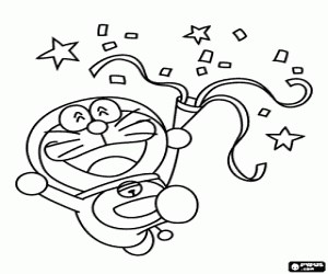 Doraemon enjoying the party coloring page printable game