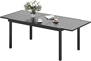 PHI VILLA Expandable Outdoor Dining Table for 6-8, Rectangle Metal Wrought Iron Extendable Table, Large Dining Furniture for Patio, Yard, Porch, Deck