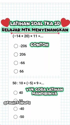 Latihan soal TKA SD atau SMP. yuk adik2 coba soal latihannya #matematika #soaltka #soalmatematika