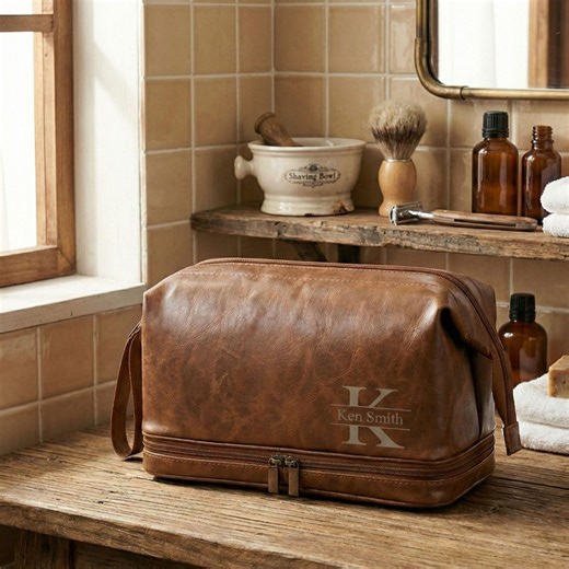 Personalized Faux Leather Dopp Kit, Engraved Men's Toiletry Bag - Etsy