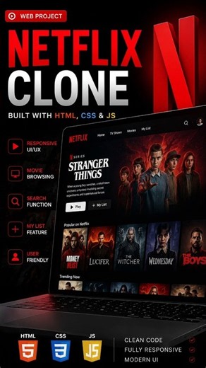 Netflix Clone Website Using HTML, CSS & JavaScript 🔥 | Responsive Web Design