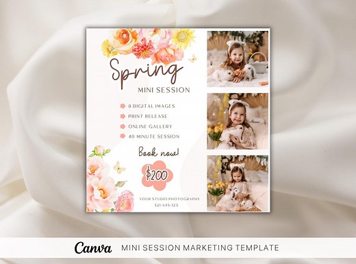 Spring Mini Session Canva Template, Photography Marketing Board, Photo Shooting Flower Design Flyer. - Etsy