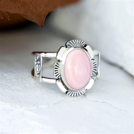Pink Conch Shell Ring: Sterling Silver Artisan Gemstone Jewelry - Etsy