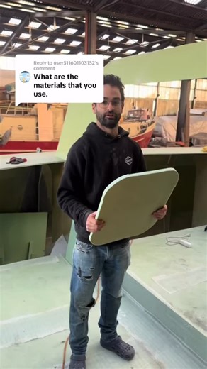 What’s the catamaran made of? 🤔 Andrew breaks it down: a foam core sandwiched between two layers of fiberglass. 💪Strong, stiff, and super light — perfect for building a 12.5m boat that can handle the ocean 🌊. This composite makes up most of the structure and keeps the dream afloat. #boatbuilding #catamaran #composites #sailinglife | Andrew Solomon