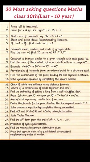 CLASS 10 CBSE MATHS – 🔥 📘 30 Most Asked Questions of Last 10 Years #trending #viral #explore #pyq