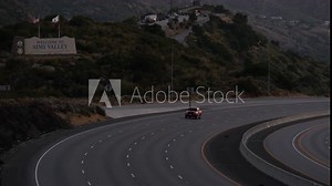 Simi Valley California USA freeway sunset with welcome to Simi Valley sign shot in 4k high resolution