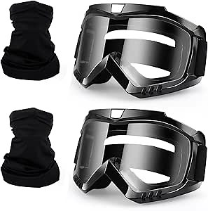 ATV Dirt Bike Goggles 2-Pack with Neck Gaiter Motorcycle Motocross Goggles Bike Riding Racing Offroad Eyewear Wide Vision Glasses with Breathable Mask for Men Women Youth Kids Clear Lens