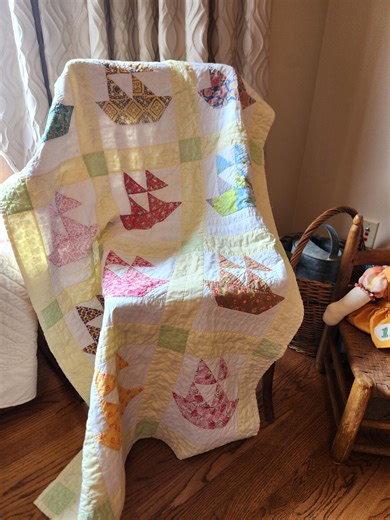 Hand Quilted Vintage Baby Quilt Sailboat Design Baby Blanket 36" X 50" - Etsy