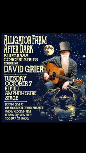 ⚡️Touch of Grey Artists Presents⚡️ An evening with bluegrass legend and IBMA award winning guitarist David Grier at the St. Augustine Alligator Farm and Zoological Park on Tuesday, October 7th! Limited seating, grab your tix here: 🎟️ : https://bit.ly/TixDavidGrierOct7atAlligatorFarm | The Grass Is Dead