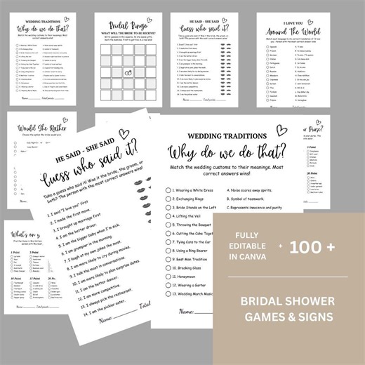 Minimalist Bridal Shower Games Bundle | Modern Black & White Bridal Shower | Printable Wedding Games | Instant Download - Etsy