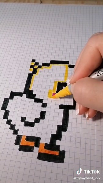 Pixel Art Duck Drawing on Graph Paper DIY Tutorial