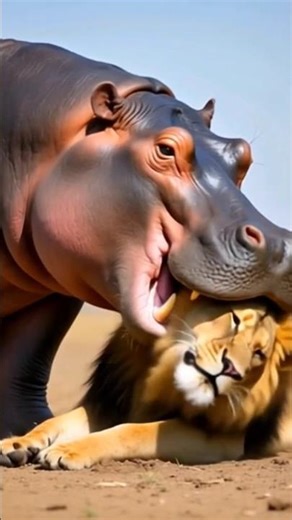 hippo eating lion