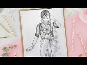 How to draw a Traditional Girl with Saree Easy | Saree Drawing | girl drawing