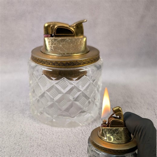 Vintage Cut Crystal Table Lighter - Evans Insert - Diamond Cut, Ornate Details - Working Vintage Lighter - Smoking Accessories - Etsy