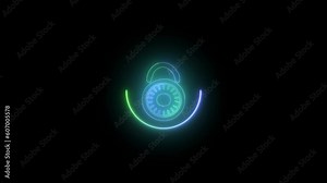 Glowing symbol of lock icon animated . motion graphics 4k videos . black background .