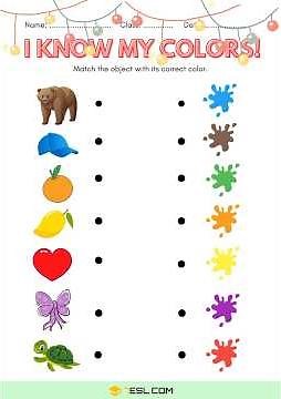 Color Matching Game for Kids! Learn Colors with Worksheets #7eslfunenglish