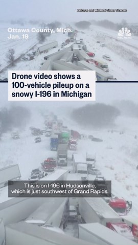 Drone video shows 100-vehicle pileup in Michigan
