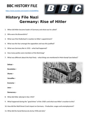 History File Nazi Germany: Rise of Hitler Video Resource Questions | Teaching Resources