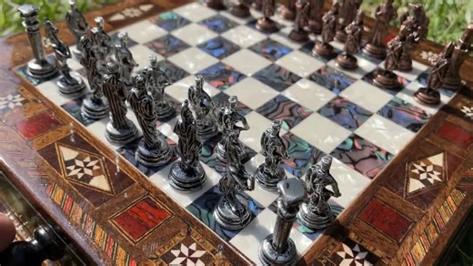 Luxury Handmade Wooden Chess Set With Drawer Storage, Personalized Christmas Chess Gift, Metal Pieces - Etsy