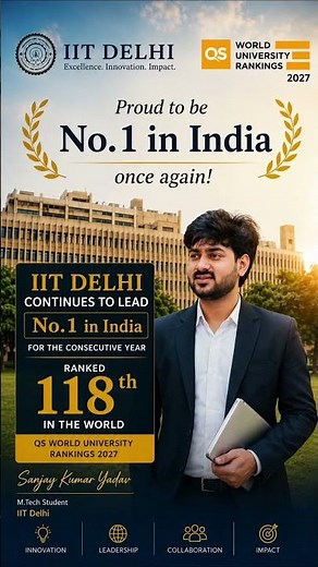 🇮🇳 IIT Delhi Creates History Again! #1 in India | QS World Rankings 2027 #iitdelhi