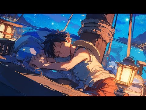 Sleeping Night w/ LUFFY at the Sunny Dock: Waves, Seagulls & Crickets | ONE PIECE ASMR | NijiSounds♪