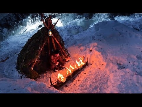 Surviving a Freezing Cold Night with a Long-Log Fire | 2 Days Solo Bushcraft