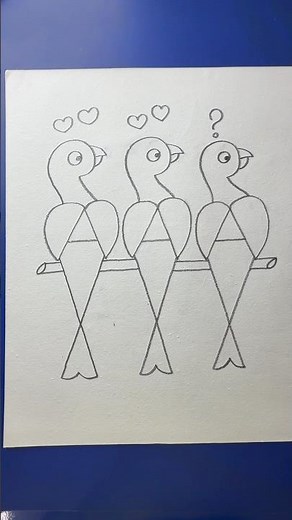Simple and easy three bird drawing with pencil
